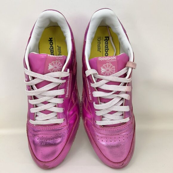 Reebok Classic Metallic Athletic Shoes Charged Pink White Girls Size 6 - Picture 5 of 8